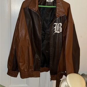 Brown and Black Leather Jacket